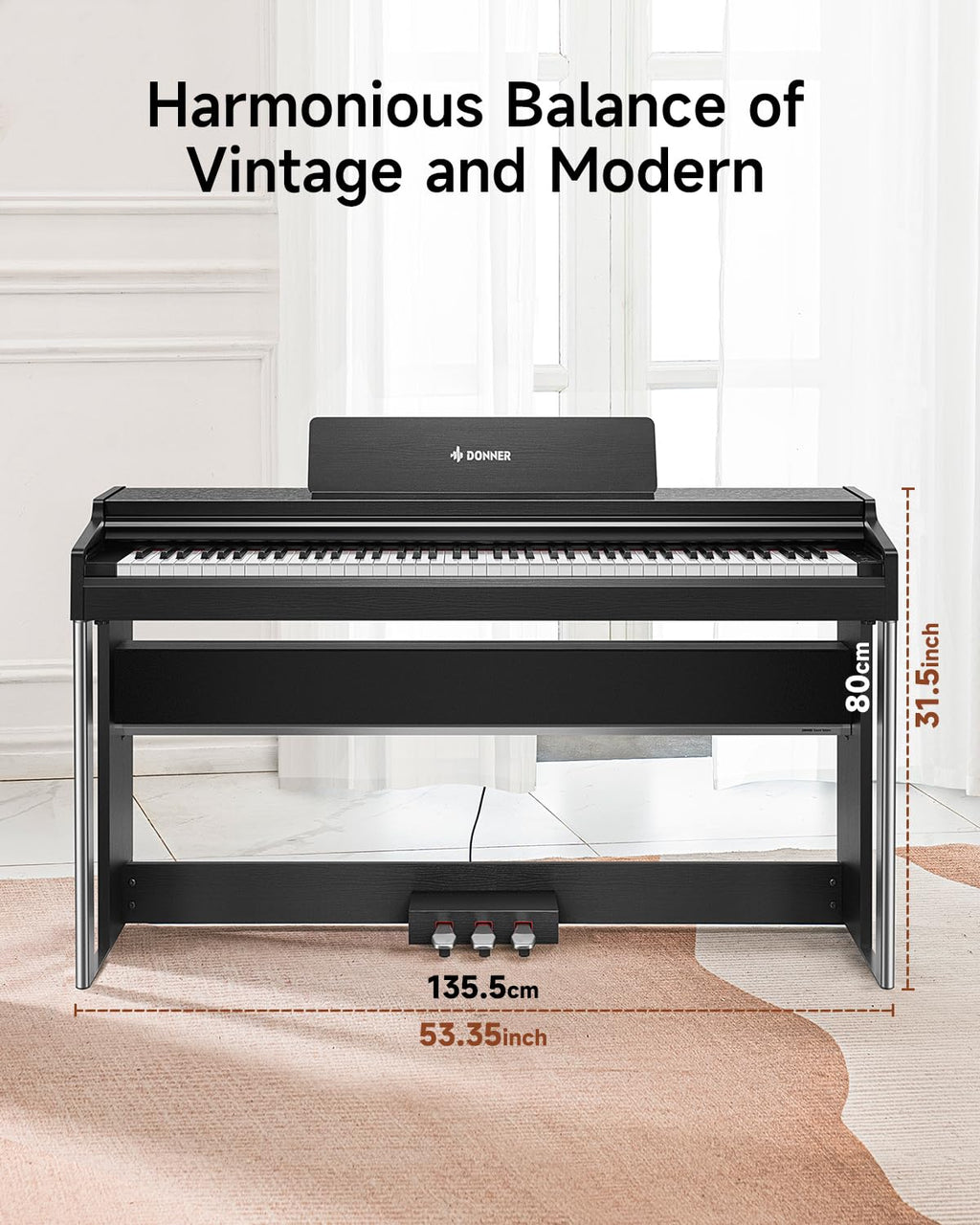 Donner DDP-200 Pro Digital Piano with 88 Key Graded Weighted Keyboard, Wireless Piano with 2.4" IPS Screen Record, 256 Polyphony, Full Size Piano Keyboard Gifts for Beginner Advanced, Wood Graina