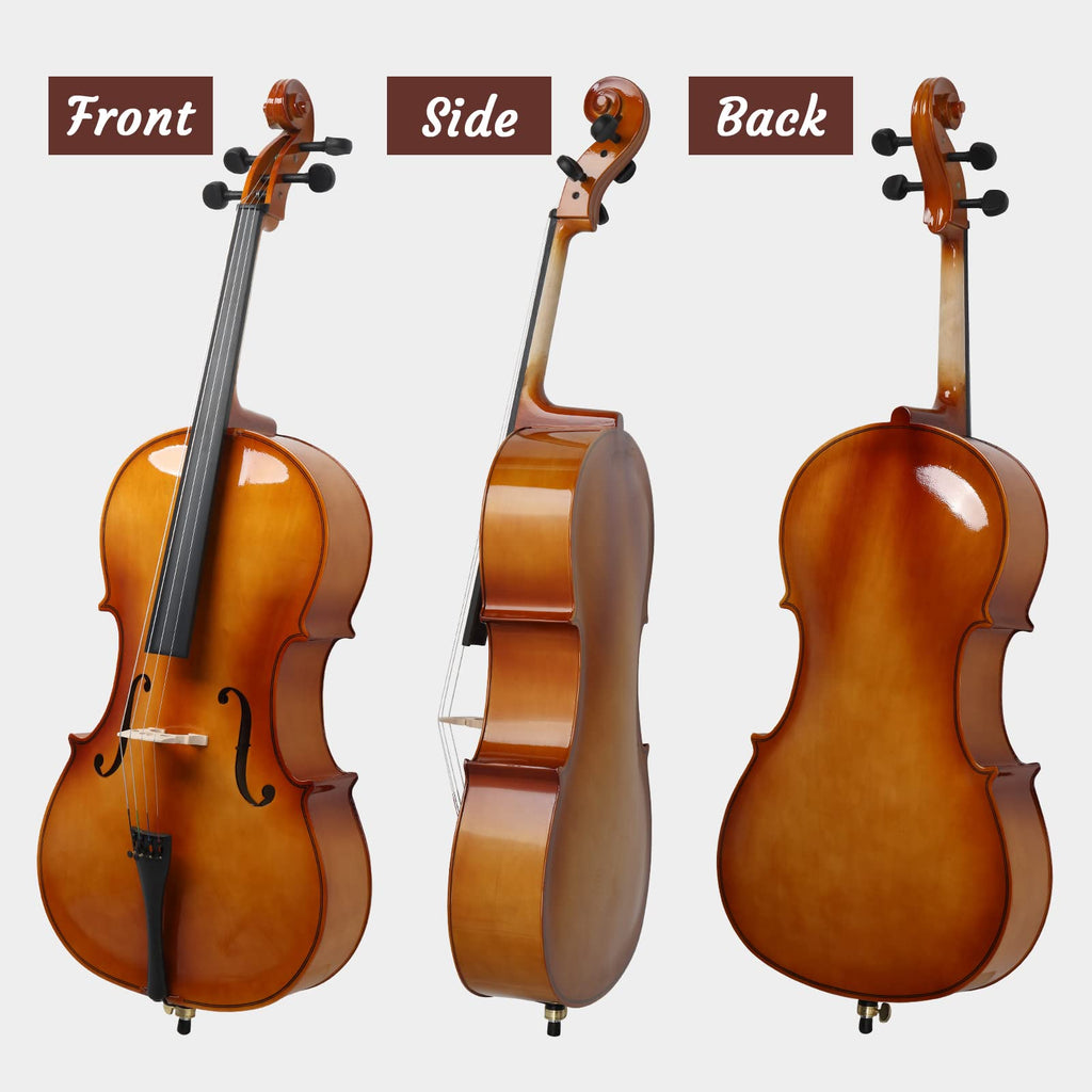 Ktaxon Full-Size Cello, Beginner Cello 4/4, Acoustic Cello Set with Portable Bag, Bow, Rosin, Bridge, Adults & Kids String Musical Instruments(White)