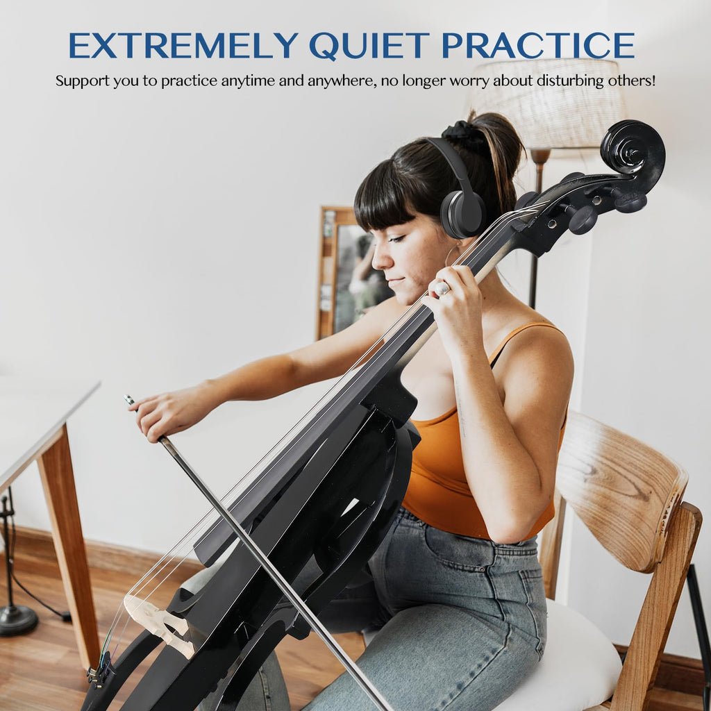 Ktaxon 4/4 Full Size Electric Cello with Classic Scroll, Premium Fingerboard & Unmatched Pickup,Includes 7mm Padding Bag, Bow, Rosin & Headphones, Electric Cello for Beginners Adults (Natural)