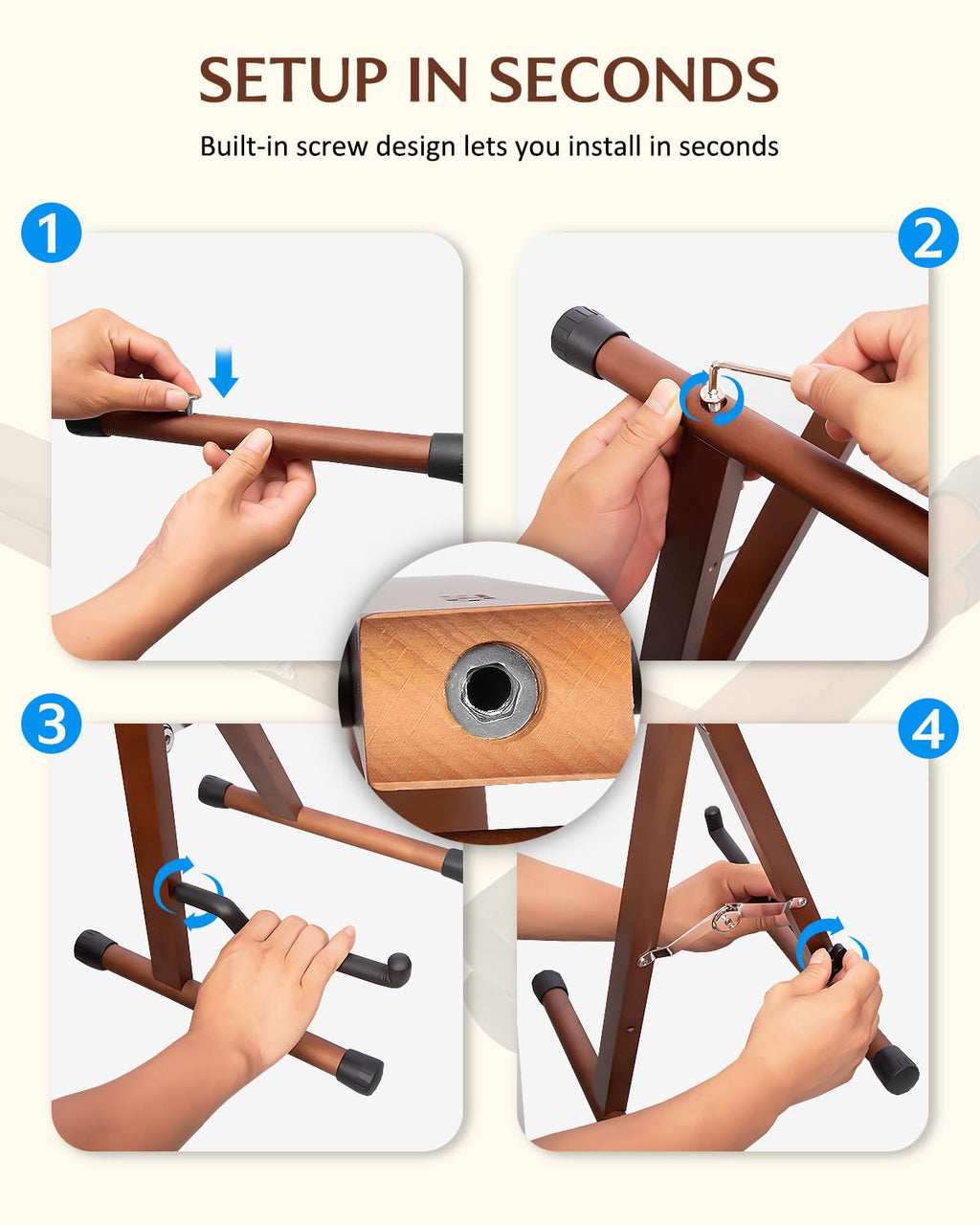 STRICH Wood Guitar Stand, A-Style Folding Acoustic Electric Floor Guitars Stand, Wood Ukulele Holder for Bass, Cello, Mandolin, Banjo, SGS-02