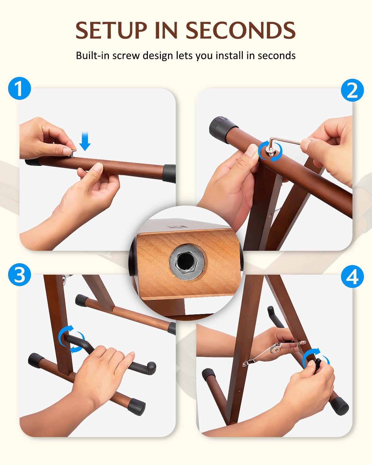 STRICH Wood Guitar Stand, A-Style Folding Acoustic Electric Floor Guitars Stand, Wood Ukulele Holder for Bass, Cello, Mandolin, Banjo, SGS-02
