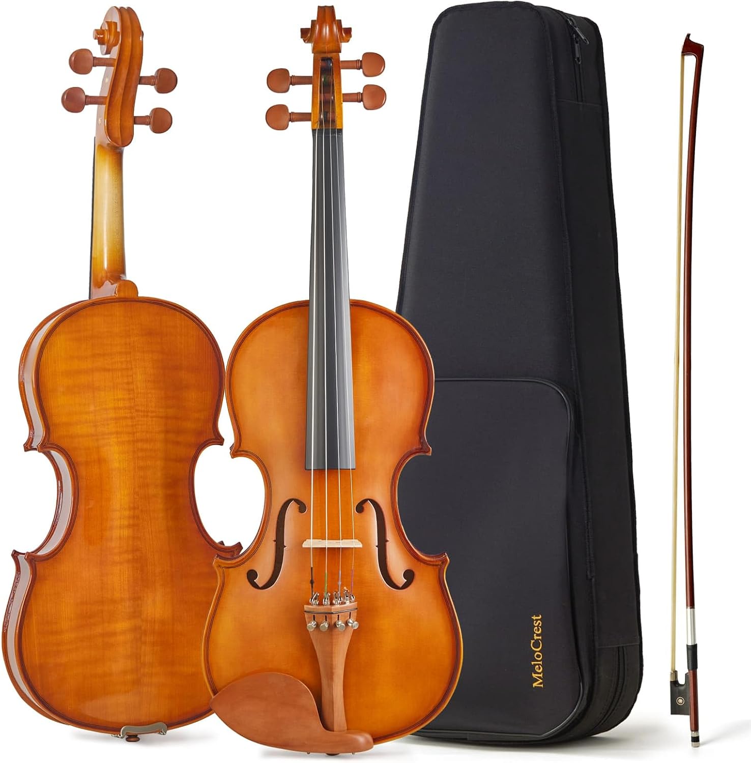 15 Inch Viola for Students and Adults, Solid Spruce Top with Flamed Maple Back and Sides, Handcrafted Acoustic Viola with Warm Rich Tone