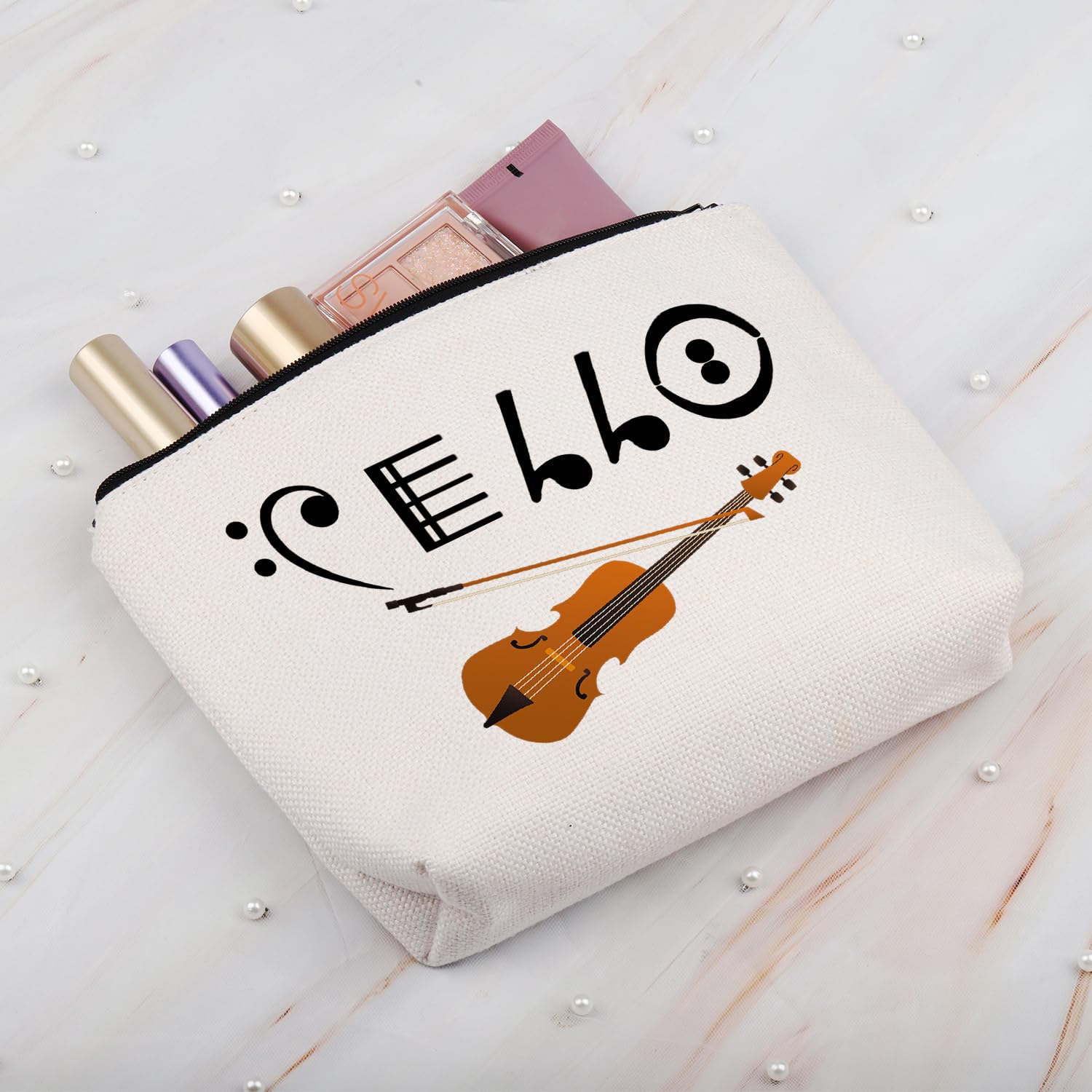 BDPWSS Cello Gift Cello Player Gift Cello Music Note Makeup Bag Funny Cello Cellist Orchestra Musician Zipper Travel Pouch (Cello note bag)