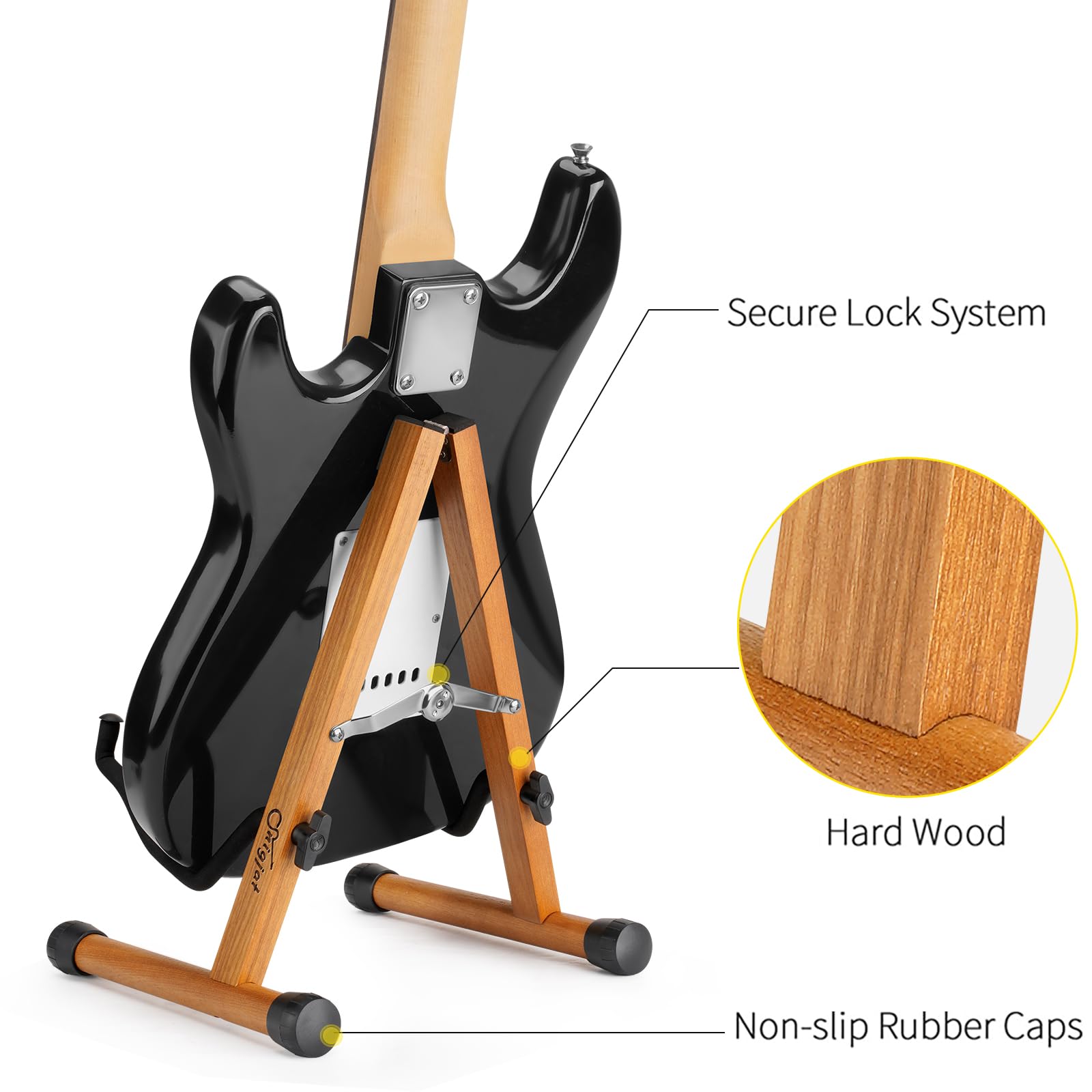 SNIGJAT Wood Guitar Stand, Acoustic Guitar Stand with Padded Foam, Classical Electric Guitar Stand, A-Frame Folding Bass Guitar Display Stand Compatible with Cello, Mandolin, Bass, Banjo, Ukulele
