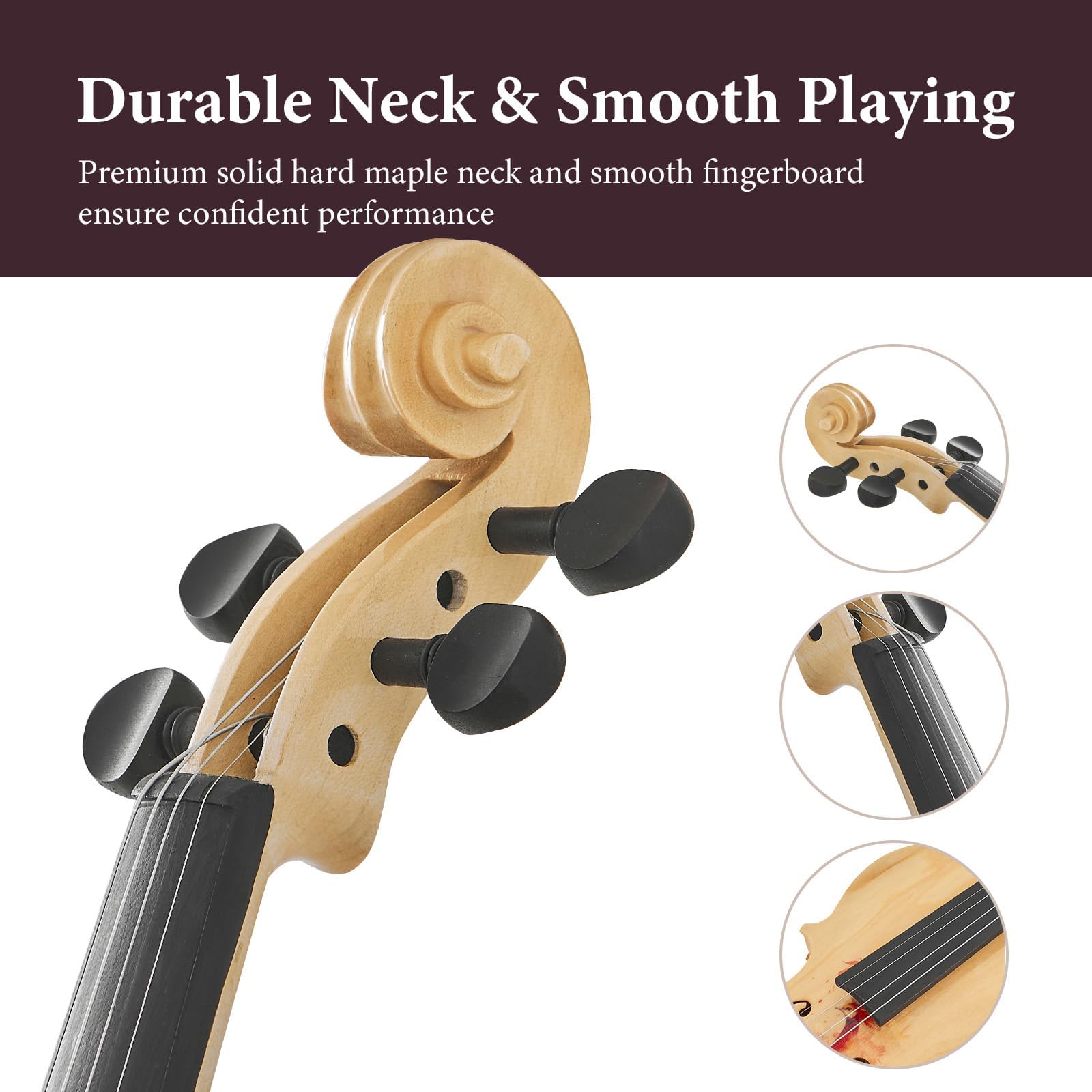 Beginner Violin 4/4, Full Size Violin for Adults, Teens, Student, Acoustic Fiddle Kit with Hard Case,Tuner,Mute,Shoulder Rest,Extra Strings,Cleaning Cloth,Learners Age 12+ (Reddish Brown)