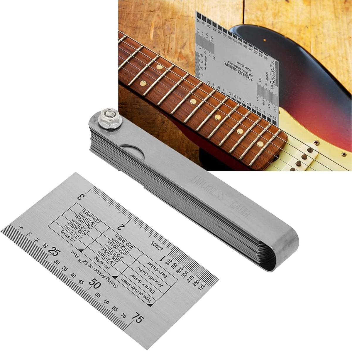 "Guitar Gauge Ruler,Portable String Action Measurement Tool,Fret Protector with Fingerboard Guard for Guitarists,Luthiers,Home Maintenance,Studio Setup,Professional Repair"