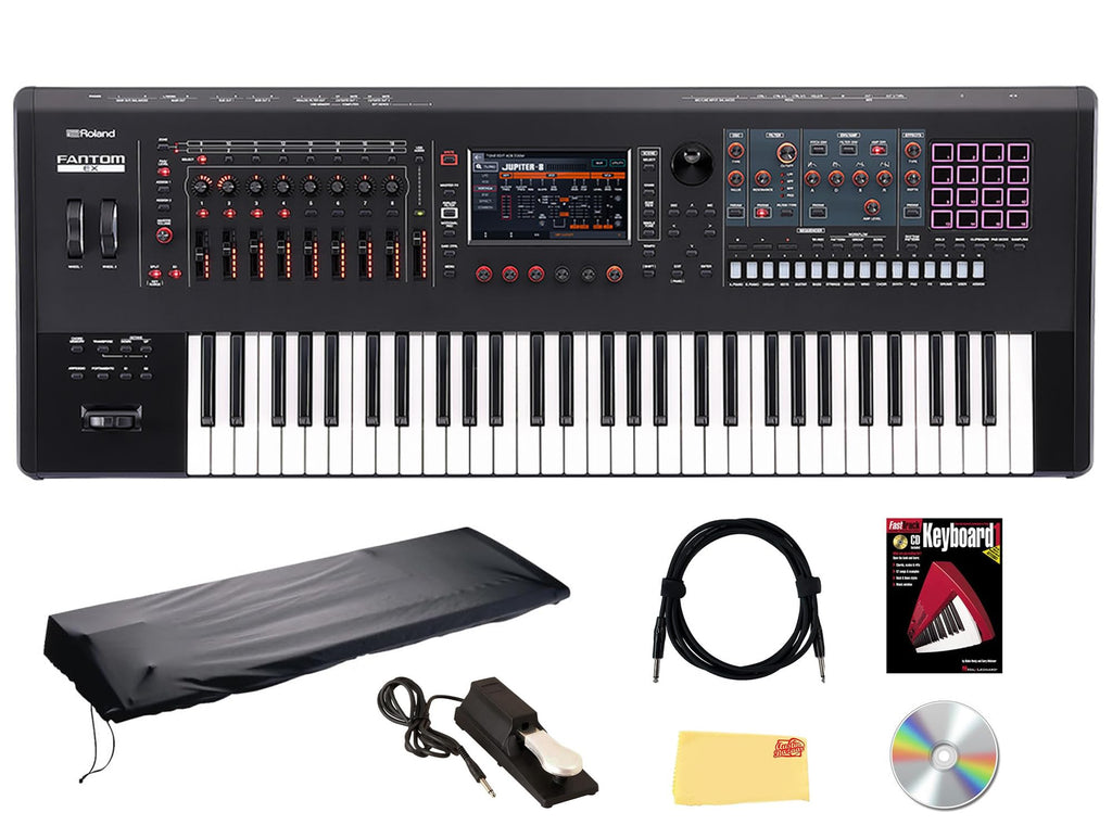 Roland Fantom 8 EX 88-Key Workstation Keyboard Synthesizer Bundle with Adjustable Stand, Sustain Pedal, Online Piano Lessons, Instructional DVD, and Austin Bazaar Polishing Cloth