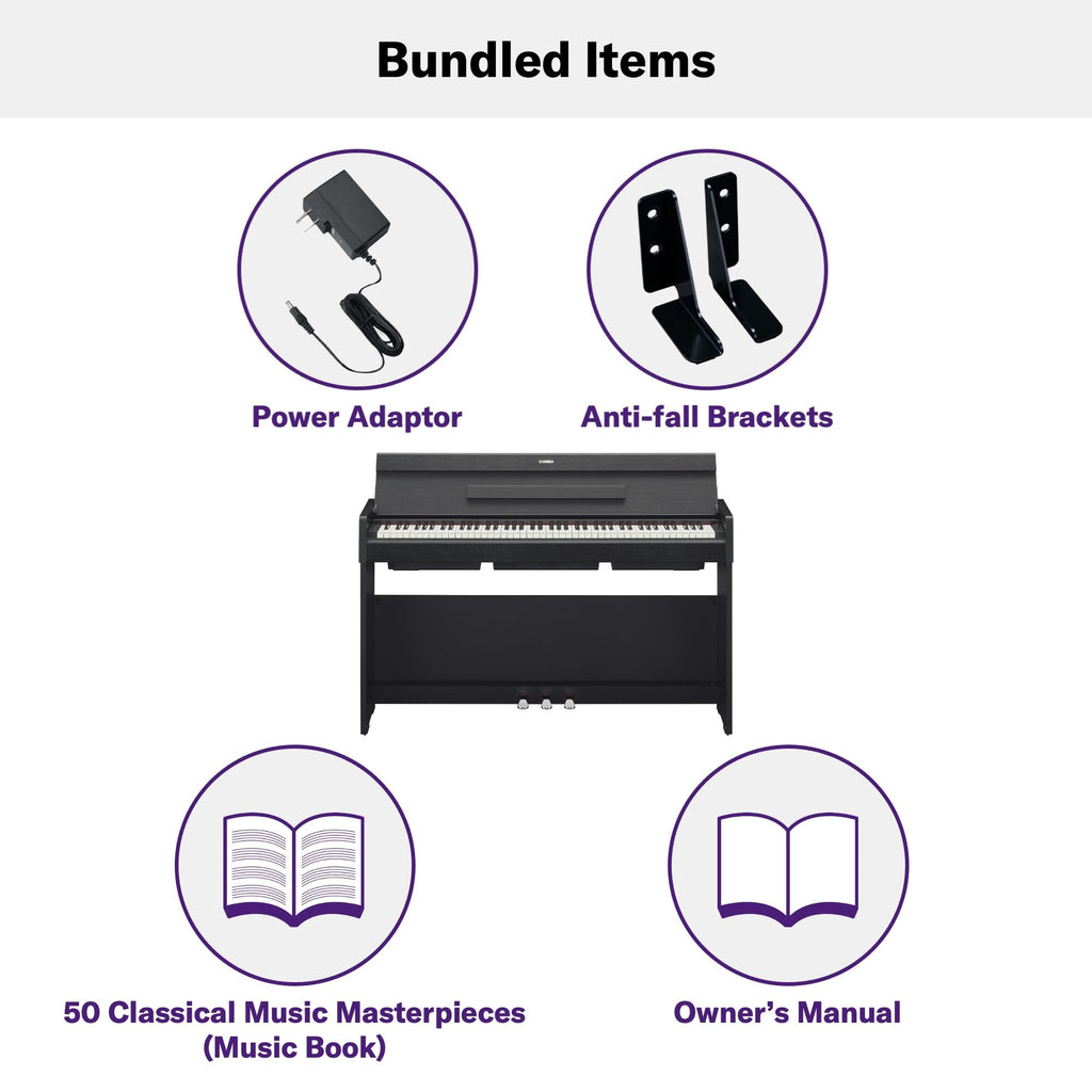 Yamaha Arius Series 88-Key Weighted Action Upright Digital Piano for Beginner and Intermediate Players, Dynamic Response, Grand Piano Sound, 3-pedal Unit, Bench Included, Rosewood YDP105R