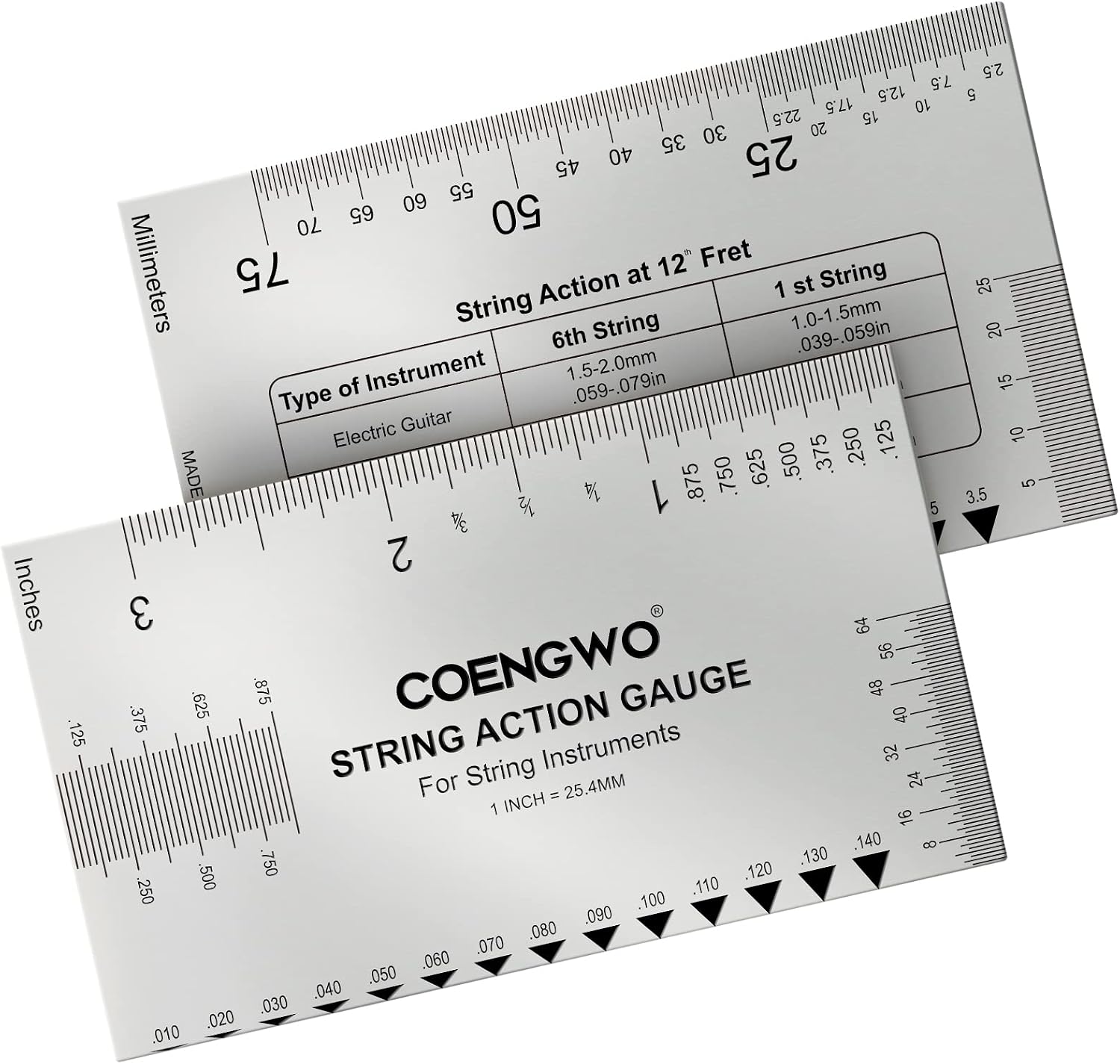 Guitar String Action Gauge, COENGWO String Height Gauge Ruler Guitar Setup Measuring Tool Kit for Guitar, Bass, Mandolin, Banjo