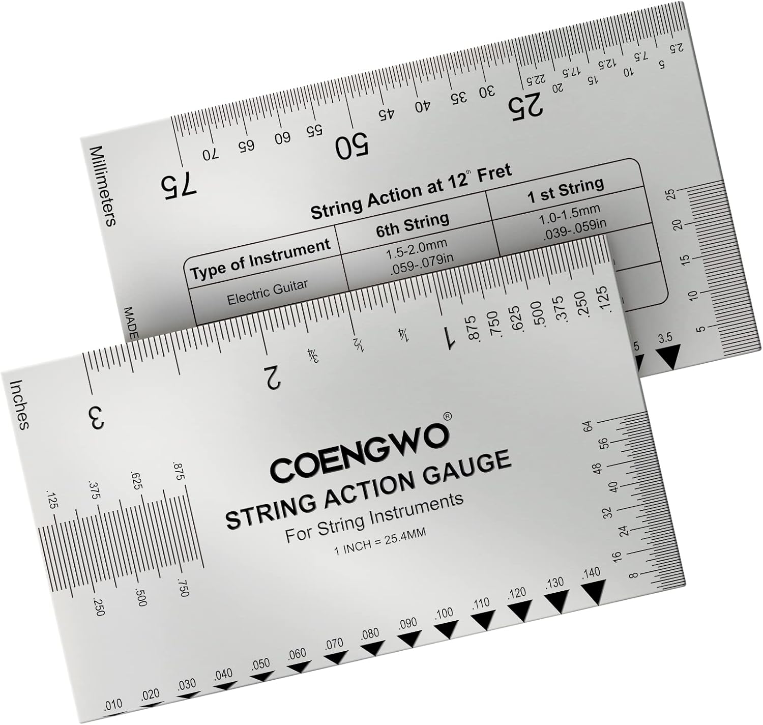 Guitar String Action Gauge, String Height Ruler Setup Measuring Tool Kits | Dual-scale Marking, Measuring String Height Luthier Setup Tool for Acoustic, Electric Guitar and Bass Instruments
