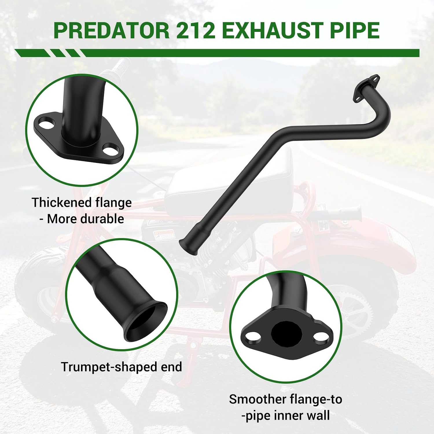 Trumpet Exhaust for Predator 212 224 Non Hemi Engine, Central Long Mini Bike Exhaust Header Pipe Compatible with GX160 GX200 6.5HP 196cc Coleman CT100U Baja DB30 KT196 Trailmaster Go Kart Parts