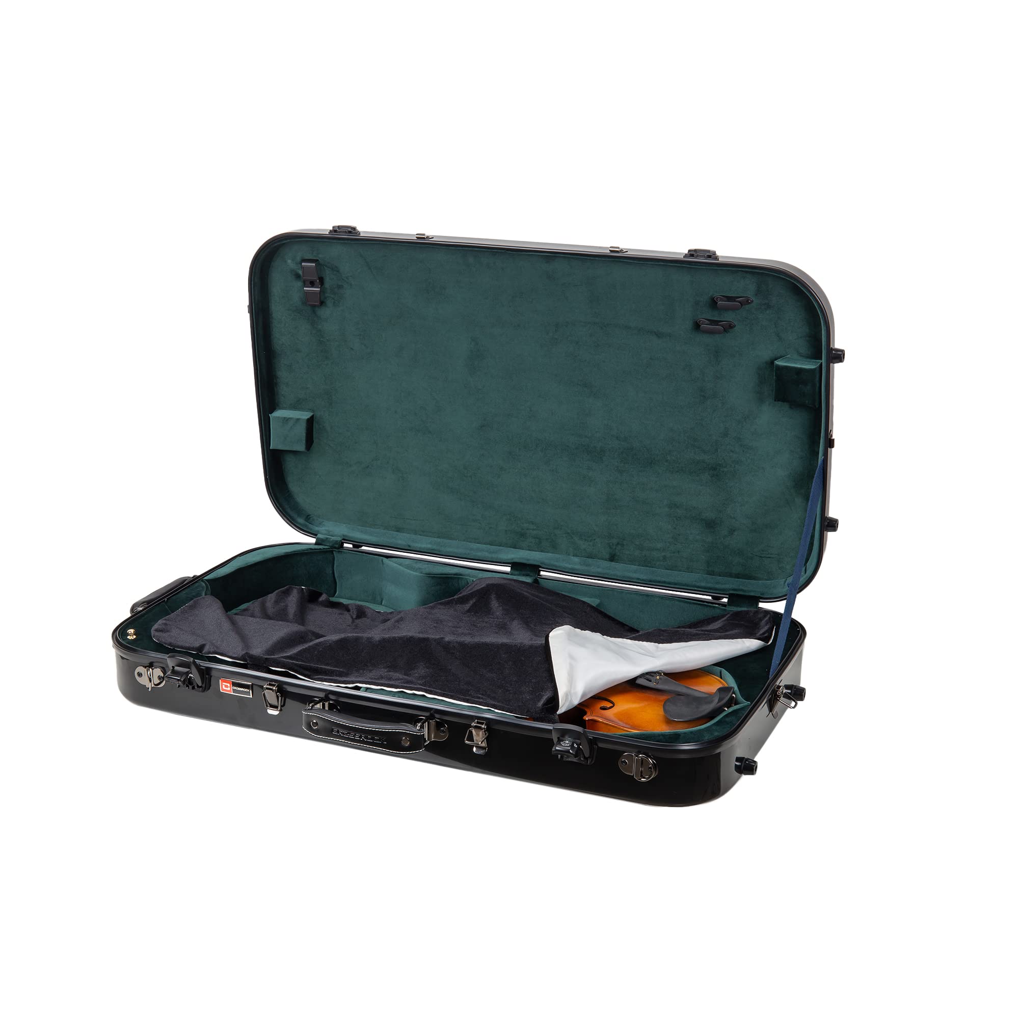 Crossrock Fiberglass Double Case for Mandolin & 4/4 Violin – Fits A & F-Style | Black Gloss Finish, TSA Lock, Backpack Straps, Accessory Storage – Pro Tour Series