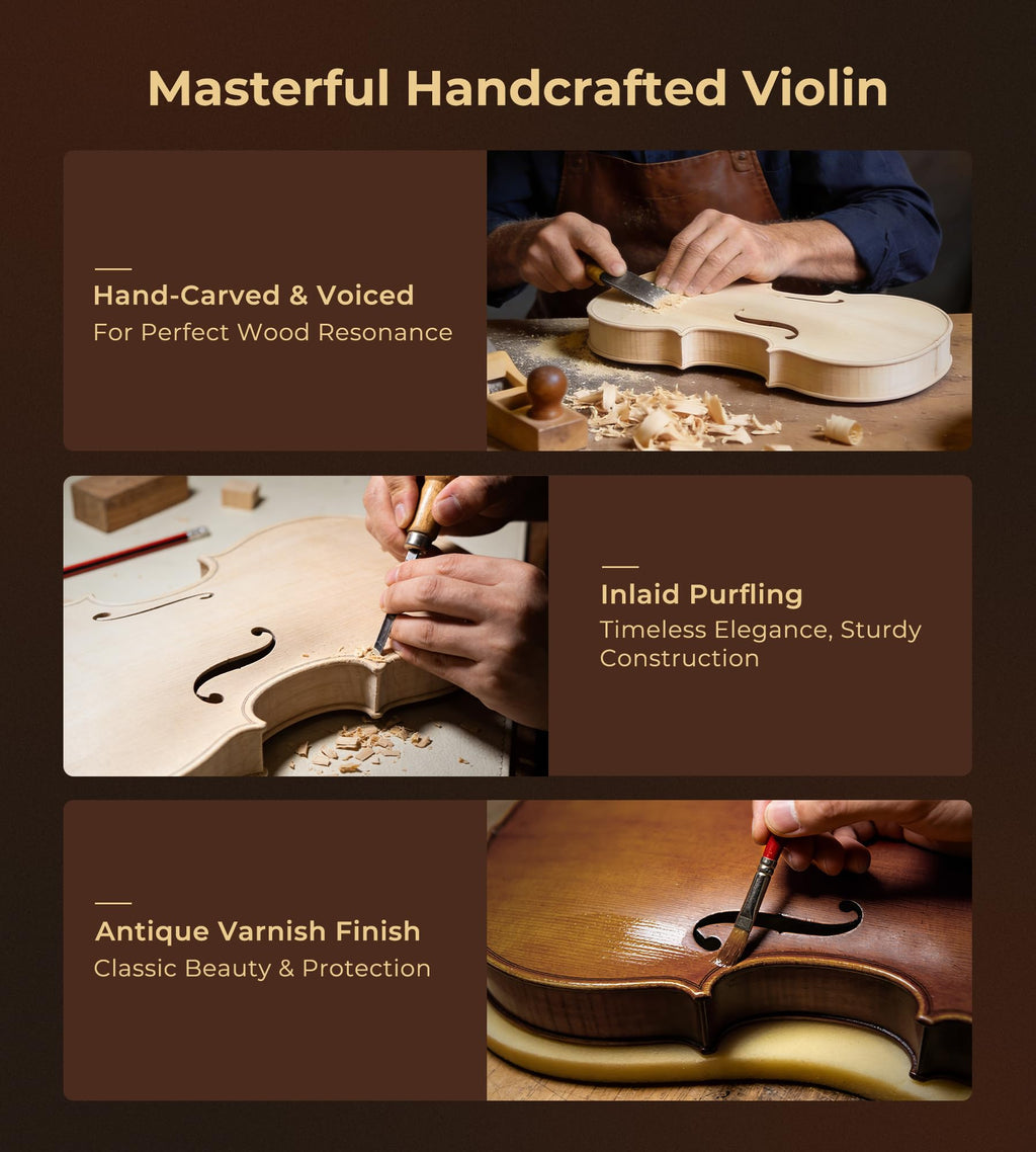 Vangoa 4/4 Solid Wood Acoustic Violin Full Size Fiddle Set for Beginner Adult Student Teen Kids with Violin Case, Bow, Rosin, Shoulder Rest, Tuner, Strings, Natural