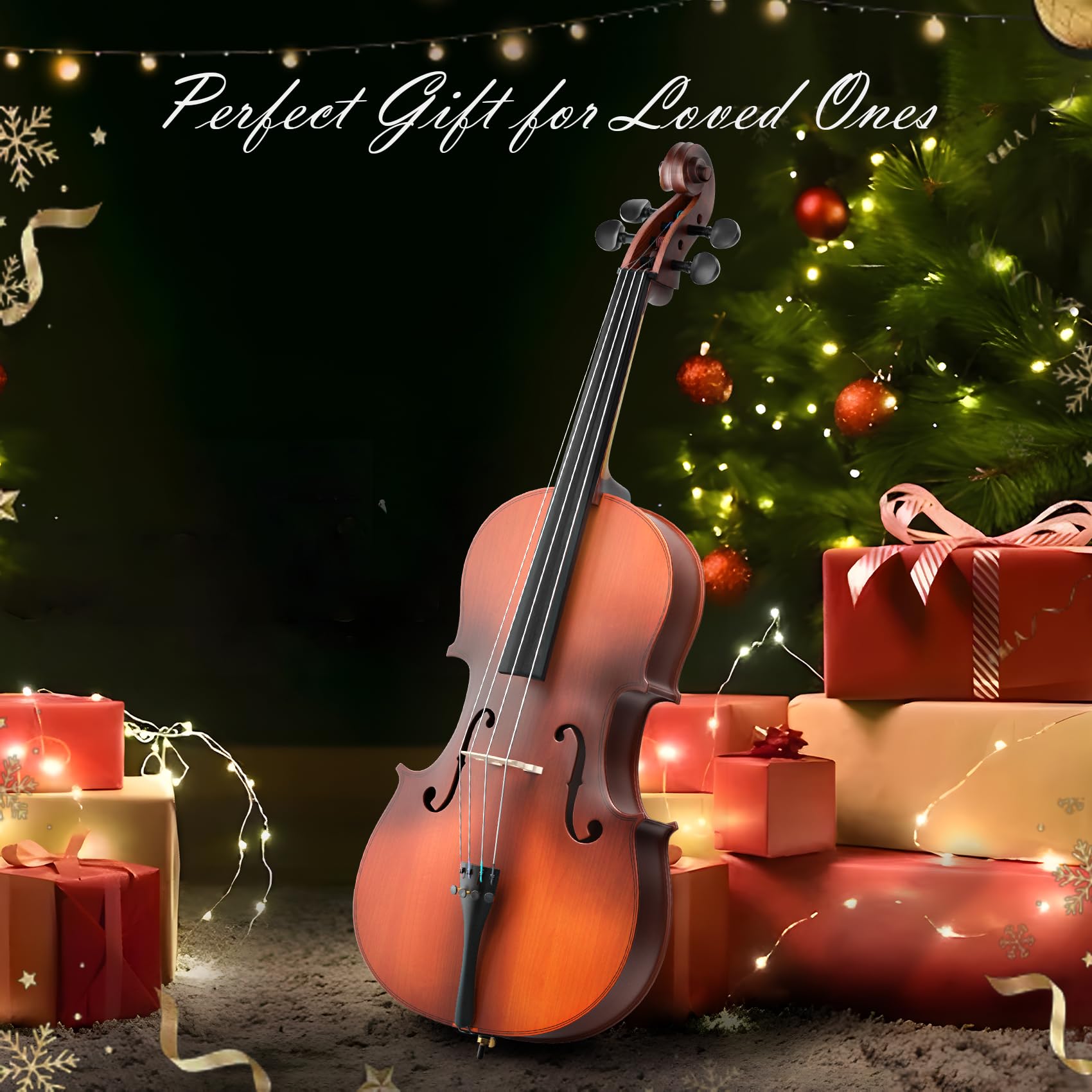 Cello 4/4 Kit, Full Size Cello for Adults, Students, Beginners, Complete Acoustic Cello Instrument Set with Portable Bag, Bow, Rosin, Black
