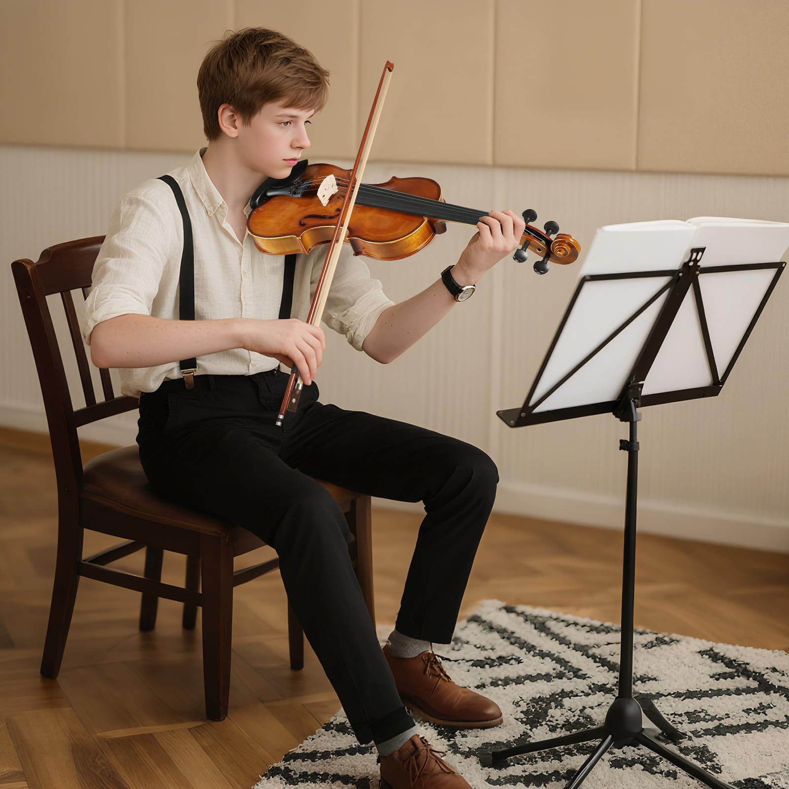 Kmise Violin 4/4 Full Set, Fingerboard Fret Markings Violins, Matte Acoustic Fiddle for Adults, Beginners, Students with Violin Case, Rosin, Strings, Bow, Shoulder Rest, Beginner's Guide (Matte, 4/4)
