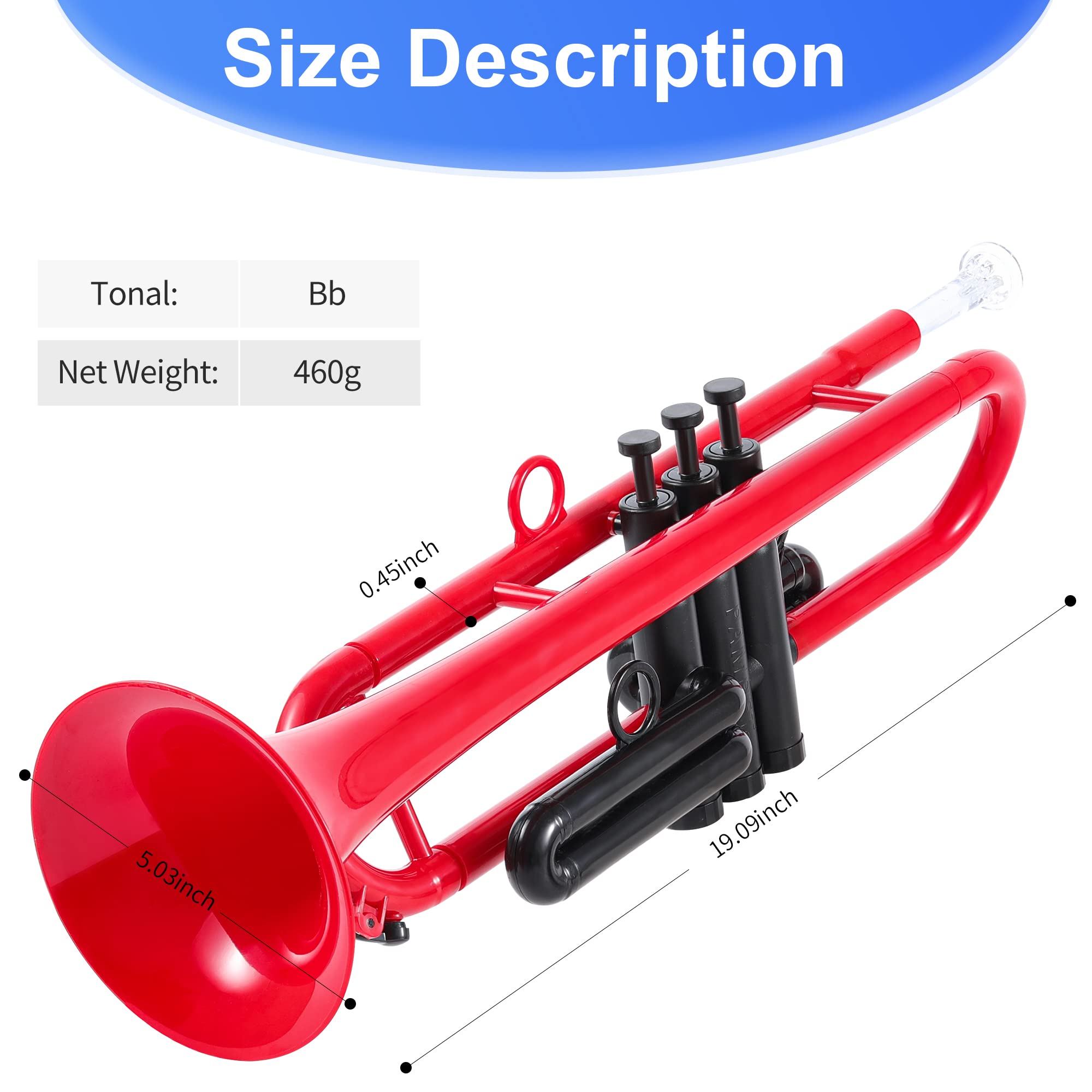 PAMPET Professional Plastic Bb Trumpet Standard Trumpet Set for Student Beginner With 7C Mouthpiece and 3C Mouthpiece, Bb Trumpet Instrument, Black,