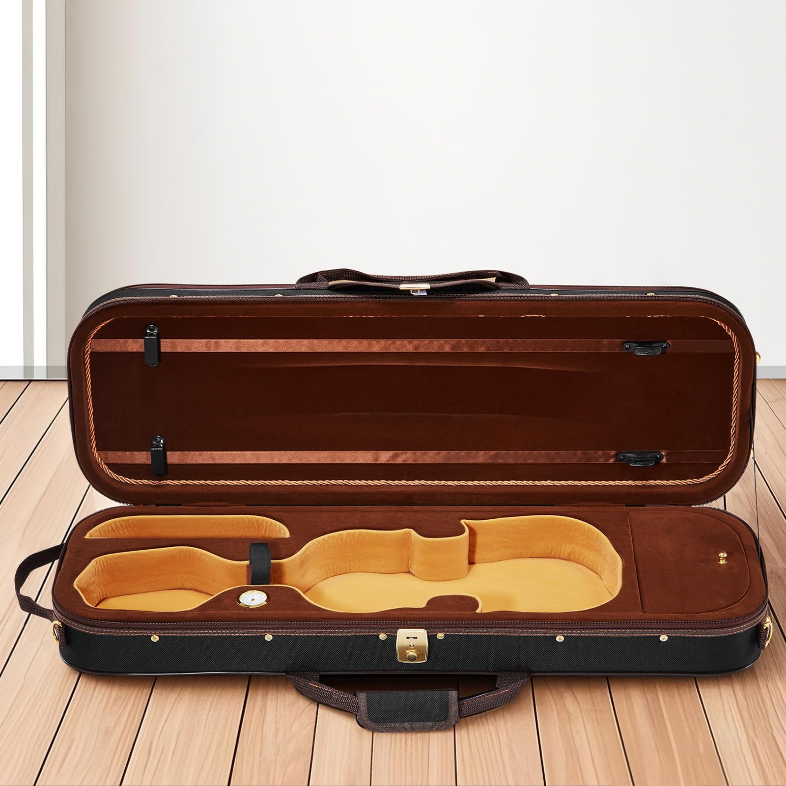 VEVOR 4/4 Full Size Violin Case, Built-in Hygrometer, Lightweight Portable Travel Carrying Bag, with Plush Lining, Dual Shoulder Straps, Anti-Scratch, Professional Triangular Shape, for Violin, Black