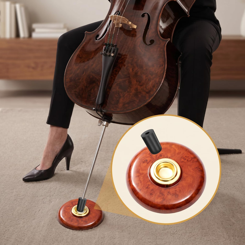 Nuanchu 4 Piece Cello Rock Stop with Strap Non Slip Endpin Anchor Set with Floor Mat, Rubber Tip Protectors for Cello Practice and Performance(Black,Plastic,)