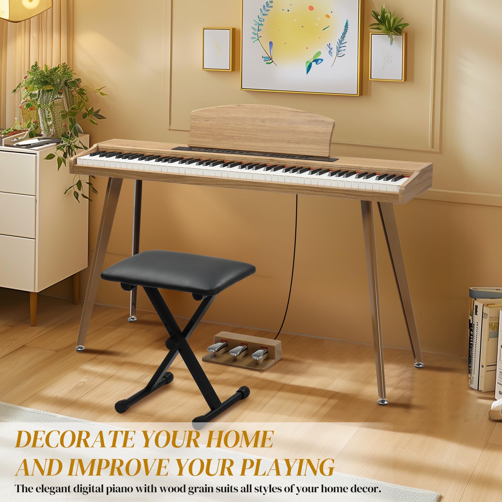 Ktaxon 88 Key Keyboard Piano Set, Full Size Digital Piano with Multi-Adjustable Height Bench, Powerful Functional Panel, Professional 3 Pedal Unit and Dual Mode Connectivity for Beginner(Black)