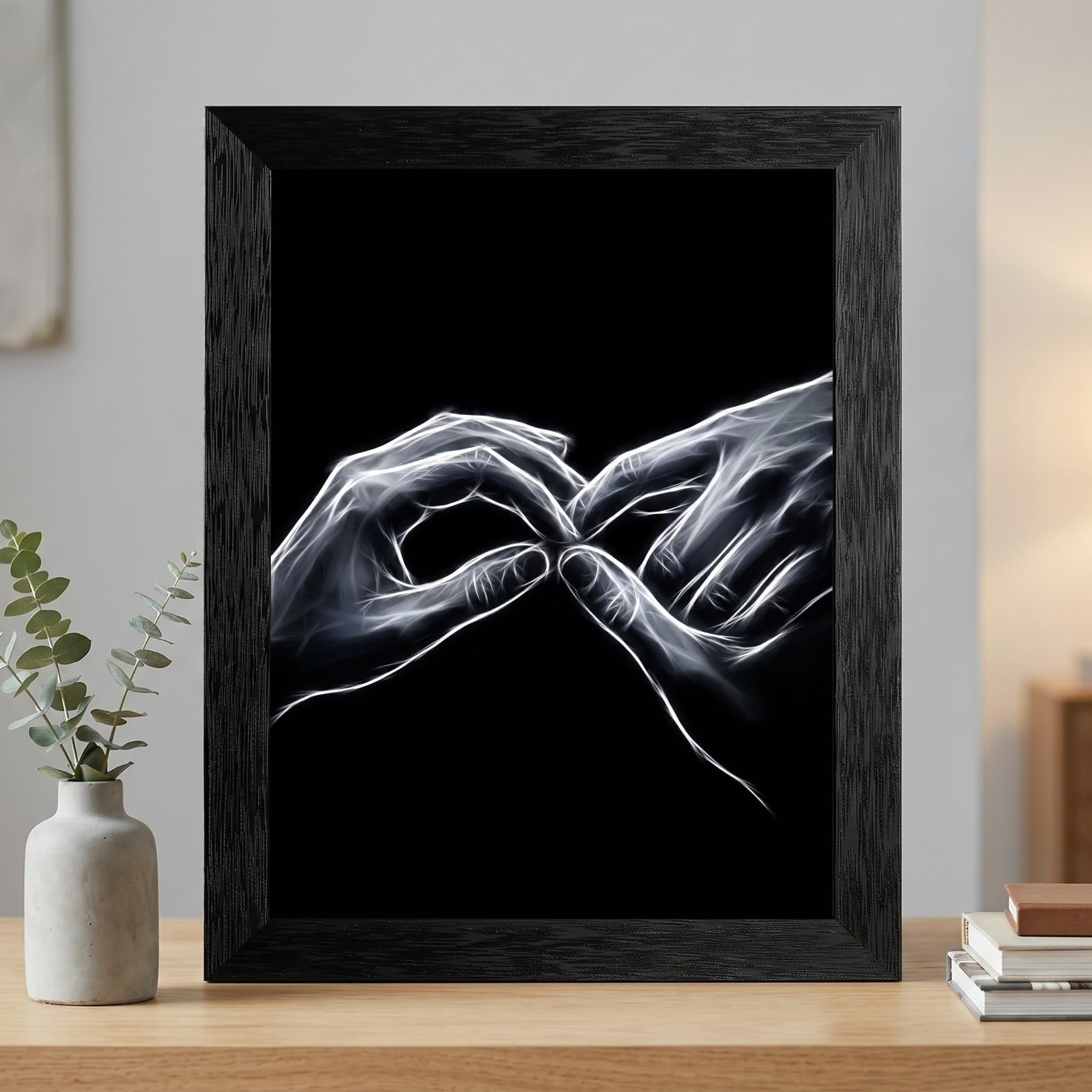 Framed Canvas Wall Art Minimalist Abstract Cello Musical Instrument Electric White Glowing Lines on Black Canvas Print Poster Black Frame Wall Decor for Music Room Studio Modern Art, Inch 24x36