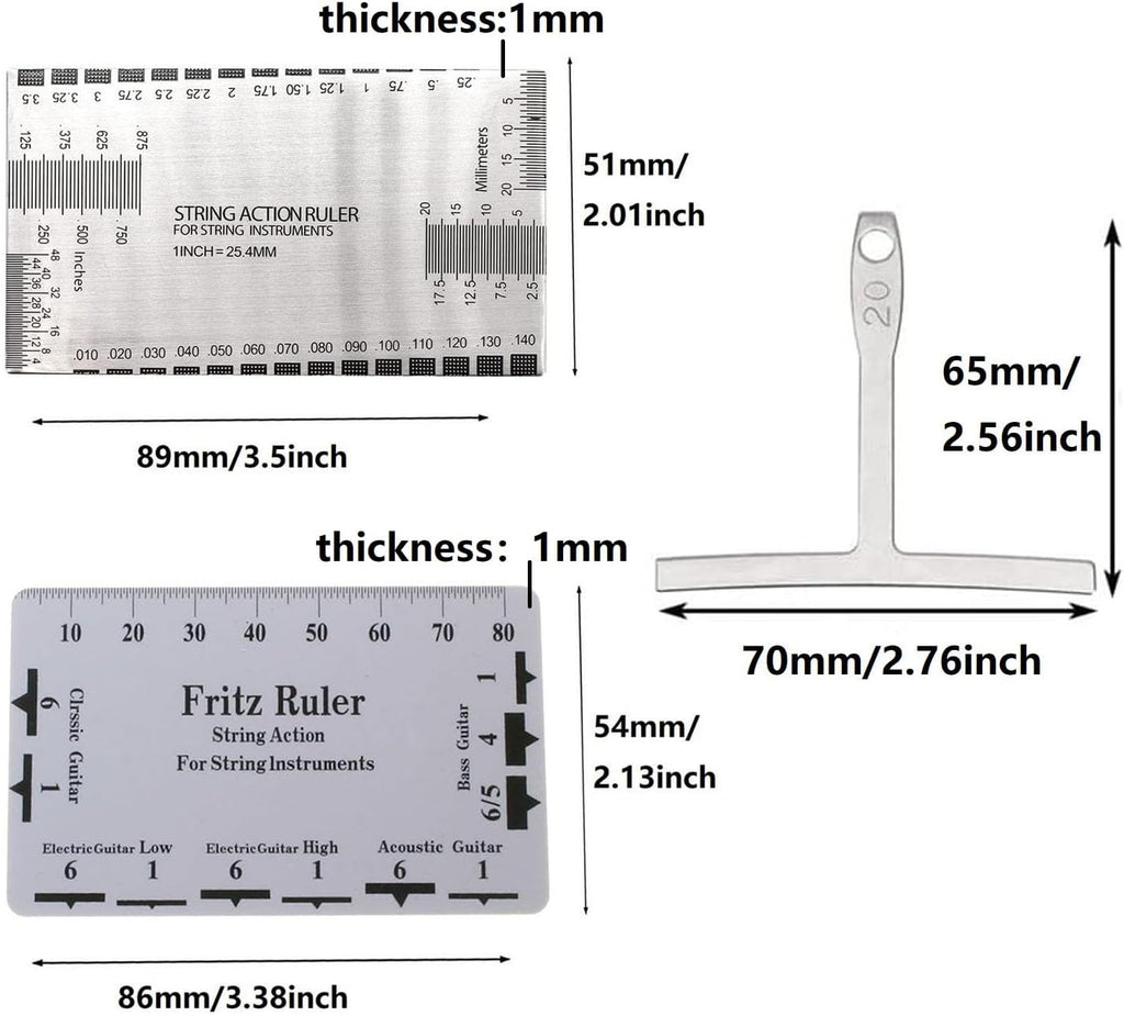 11Pcs Guitar Luthier Tools Include 1Pcs String Action Gauge Ruler 1Pcs Guitar String Pitch Ruler 9Pcs Understring Radius Gauge, Guitar String Height Measuring Set Up Repairing Tool