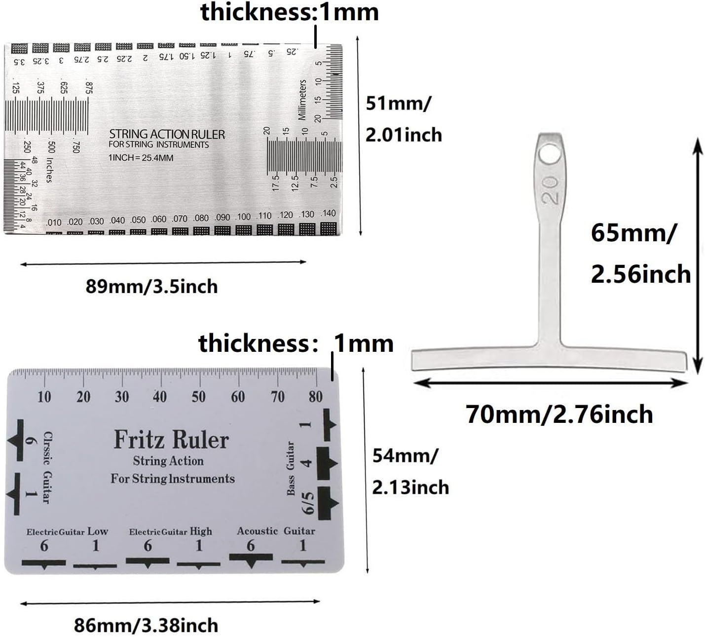 11Pcs Guitar Luthier Tools Include 1Pcs String Action Gauge Ruler 1Pcs Guitar String Pitch Ruler 9Pcs Understring Radius Gauge, Guitar String Height Measuring Set Up Repairing Tool