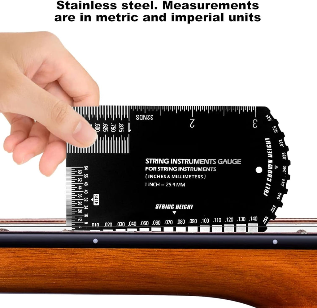 Alomejor String Action Gauge Ruler, Metric and SAE Measurement Scale, String Height Tool for Musical Instruments