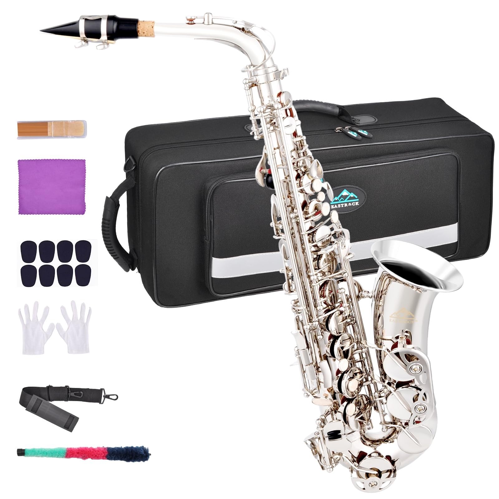 EASTROCK Black/Golden Alto Saxophone E Flat Sax Full Kit for Students Beginner with Carrying Case,Mouthpiece,Mouthpiece Cushion Pads,Cleaning Cloth&Cleaning Rod,White Gloves,Neck Strap