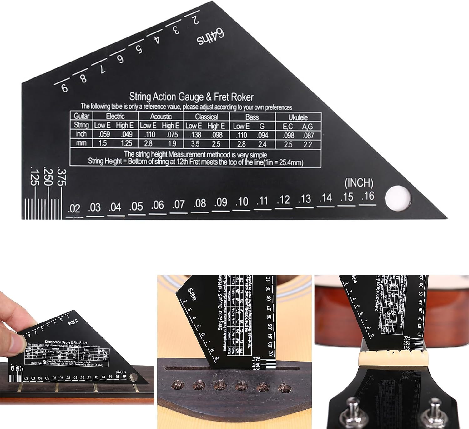 Guitar String Action Gauge String Height Ruler Guitar Fret Rocker Fret Leveling Guide High Precise Guitar Luthier Tool