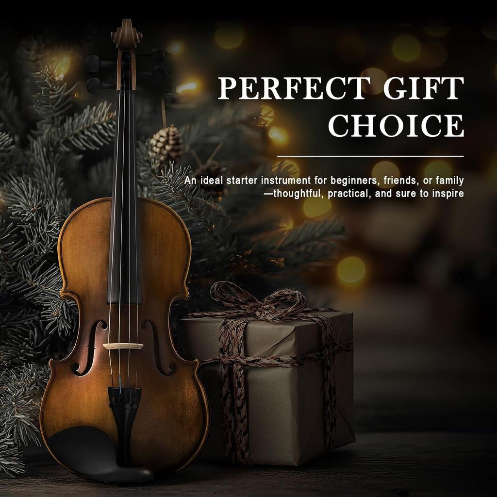 SONICAKE Violin 4/4 Full Size Set, Fiddle Solidwood for Beginners Adults, Acoustic Violin with Hard Case, Shoulder Rest, Rosin, Bow, Clip-on Tuner and Extra Strings, QVL-01
