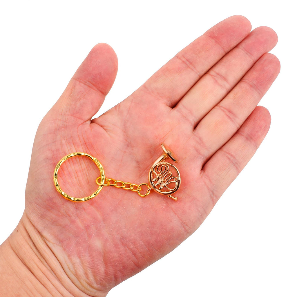 Miniature Musical Instrument Keychain with Case Brass Mini Collectible Figurines Replica Key Ring Birthday Gifts