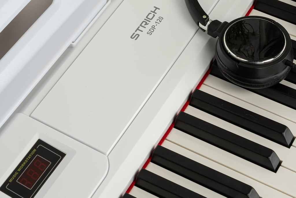 STRICH 88 Keys Weighted Keyboard with Sustain Pedal, Hammer-Action Digital Piano, 2x15W Built-In Speakers, Full-size Electric Piano Keyboard Supports USB-MIDI/Wireless Connect, White, SDP-120