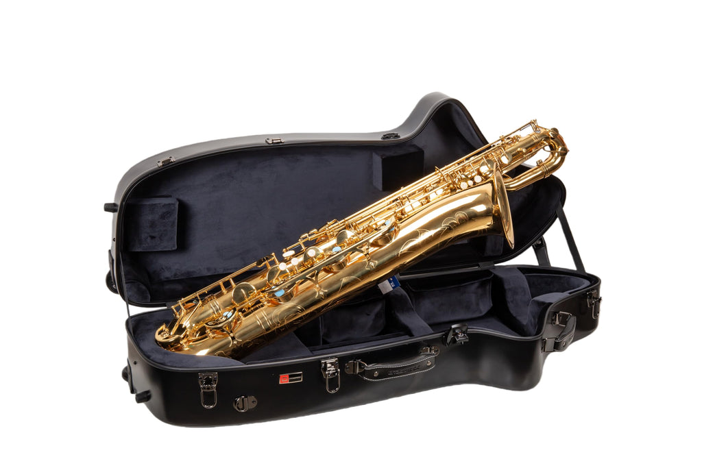 Crossrock Low A Baritone Saxophone Case with Wheels | Polycarbonate Hard Shell, TSA Lock, Anti-Scratch Finish, Neck & Mouthpiece Storage–Black (CRF4050BSBK)