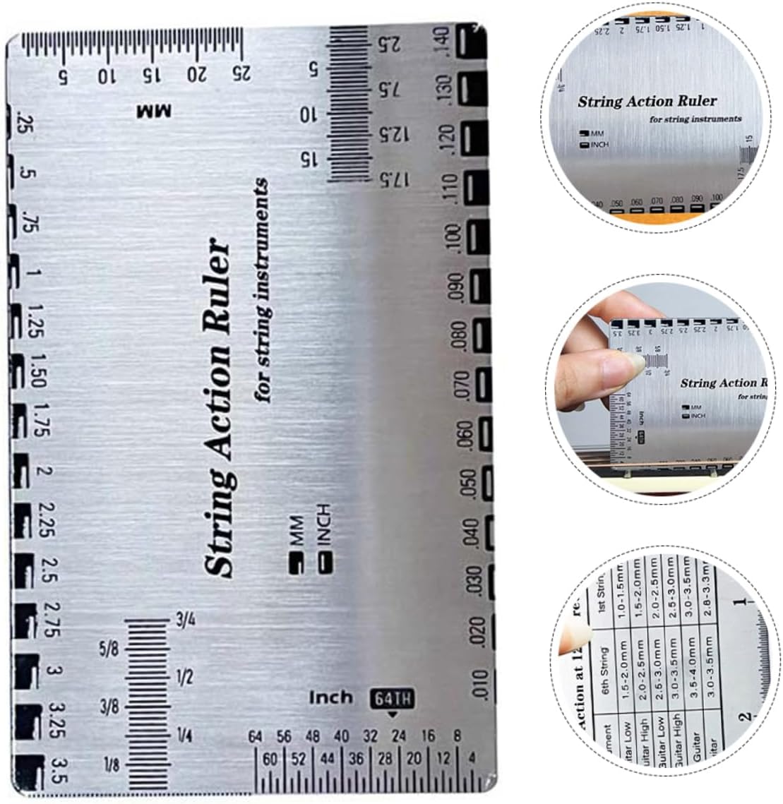 Holibanna High Precision Guitar String Action Ruler for Luthiers Portable Measurement Tool for Accurate Neck String Height Essential for Guitar and Bass Setup