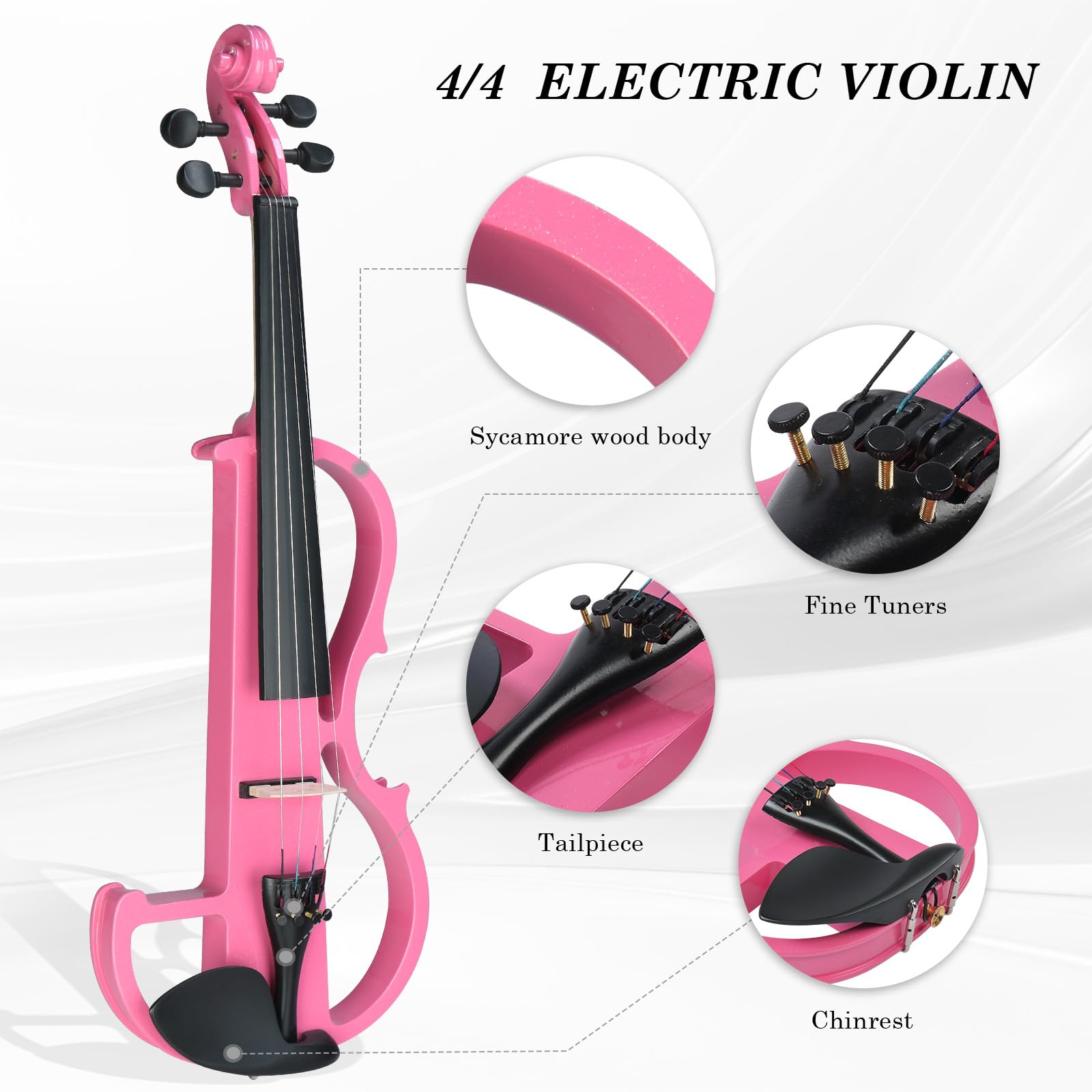 Ktaxon Full Size Electric Violin, 4/4 Acoustic Silent Electric Violin for Beginner Adults Teens with Ebony Fittings, Case, Bow, Headphone, Rosin and Extra String (Black)