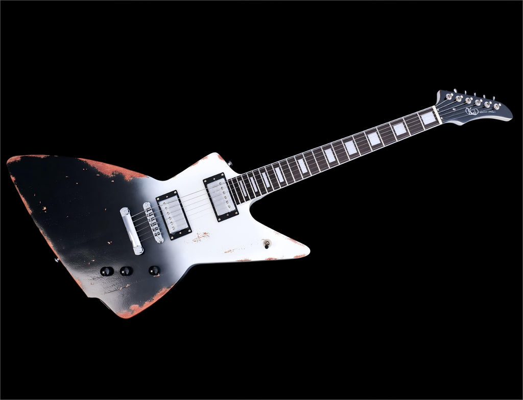 KGD Relic Electric Guitar-6-String Heavy Metal Guitar with Bone Nut, Professional Electric Guitar for Adults(Black&White)