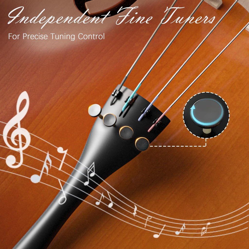 Full Size Cello Kit, Acoustic Cello Instrument for Adults,Beginners,Students,Complete Cello 4/4 Set with Portable Bag, Bow, Rosin (Black)