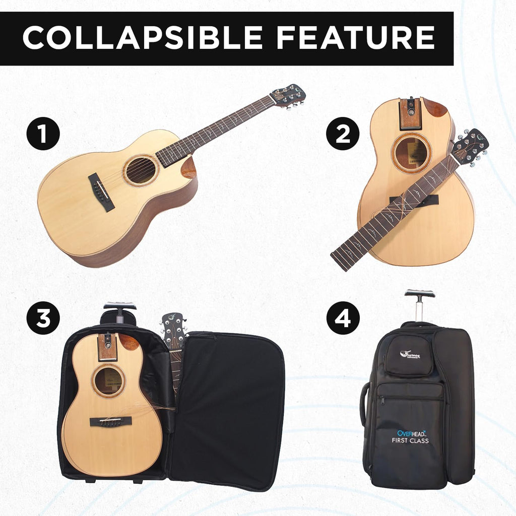 Journey Instruments Solid Sitka Acoustic Collapsible Travel Guitar PJ410N | Traveling Acoustic Guitar with Collapsible Patented System, Portable Backpack Case (African Mahogany)