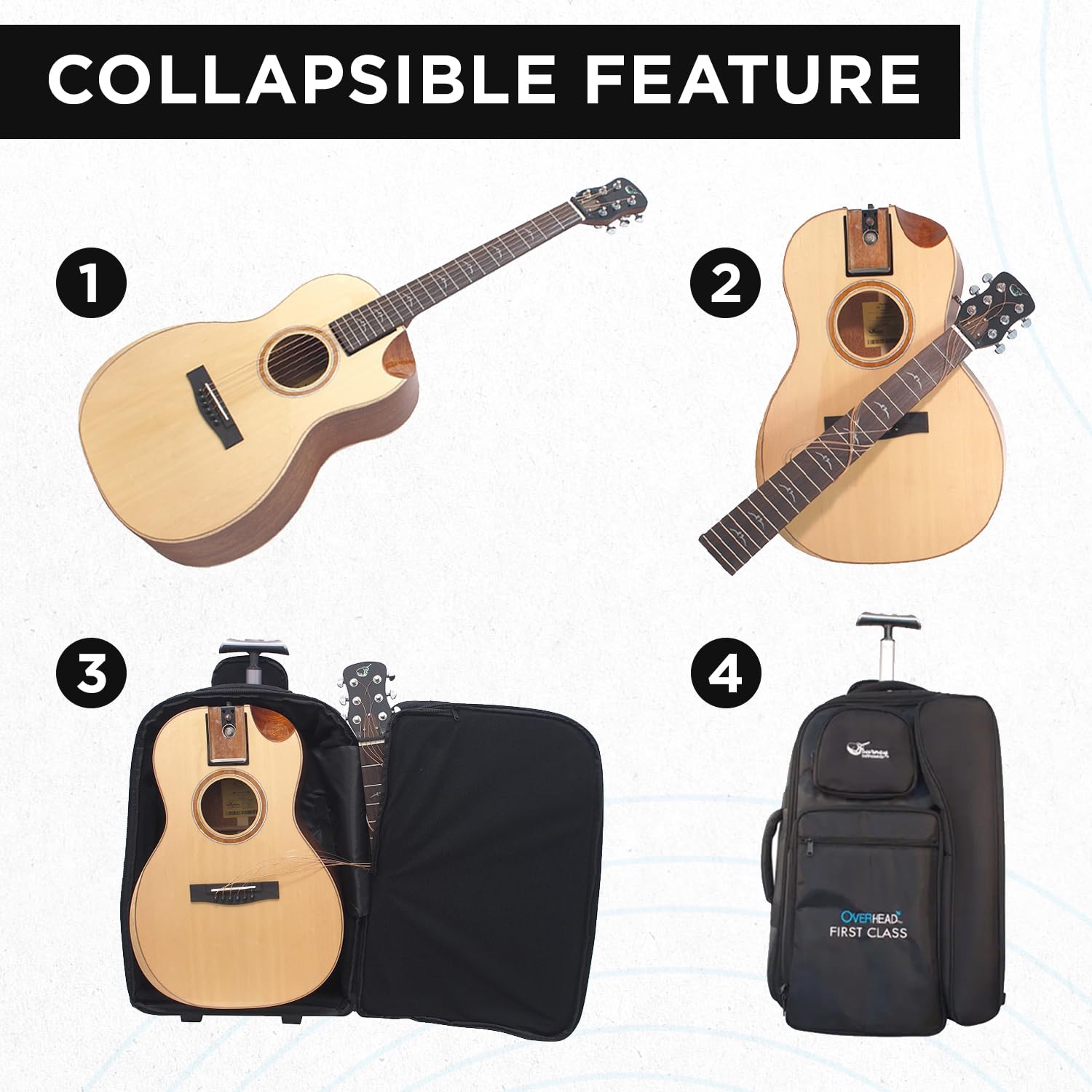 Journey Instruments Solid Sitka Acoustic Collapsible Travel Guitar PJ410N | Traveling Acoustic Guitar with Collapsible Patented System, Portable Backpack Case (African Mahogany)