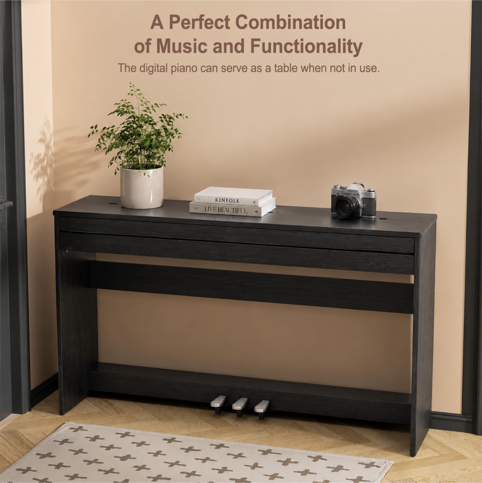 88 Key Digital Piano for Home Studio, with Weighted Hammer Action Keys, Professional Triple Pedal, USB-MIDI Connectivity, Includes Power Adapter, Stand & Headphone Jack, Black