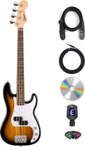Fender Squier Mini Precision Bass Electric Guitar - 2-Color Sunburst Bundle with Instrument Cable, Tuner, Strap, Picks and Austin Bazaar Instructional DVD