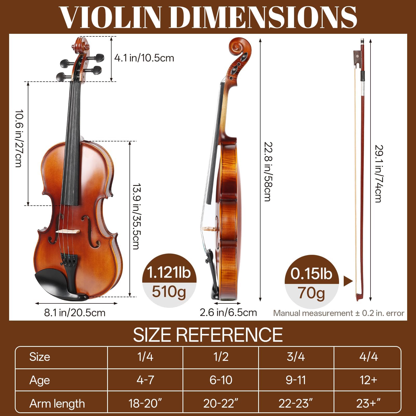 Kmise Violin 4/4 Full Set, Fingerboard Fret Markings Violins, Matte Acoustic Fiddle for Adults, Beginners, Students with Violin Case, Rosin, Strings, Bow, Shoulder Rest, Beginner's Guide (Matte, 4/4)