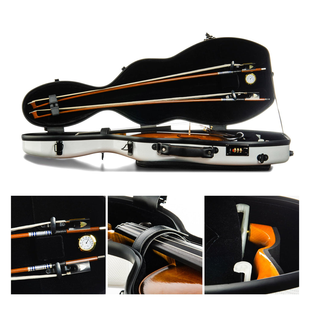 Christina violin case 4/4 Full Size Violin case High-Strength Carbon Fiber Pear-Shaped Violin Music Bag With Combination Lock and Extra Bag Gray Violin Hard Case (VB-Random type-SilveryGray spot)