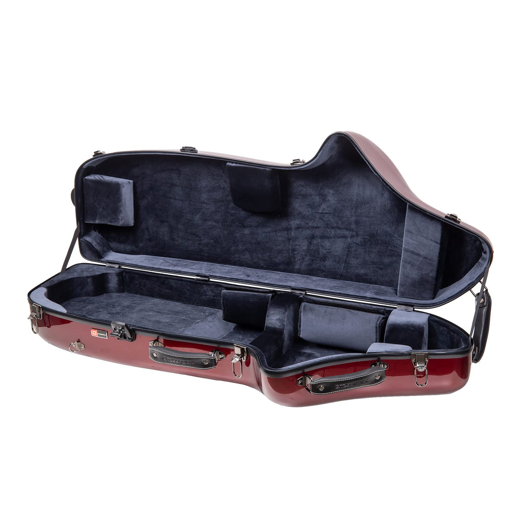 Crossrock Pro-Grade Straight Soprano Saxophone Case | Crimson Red Gloss, TSA Lock, Elite Protection, Detachable Backpack Straps, Accessory Pocket for Professional Musicians