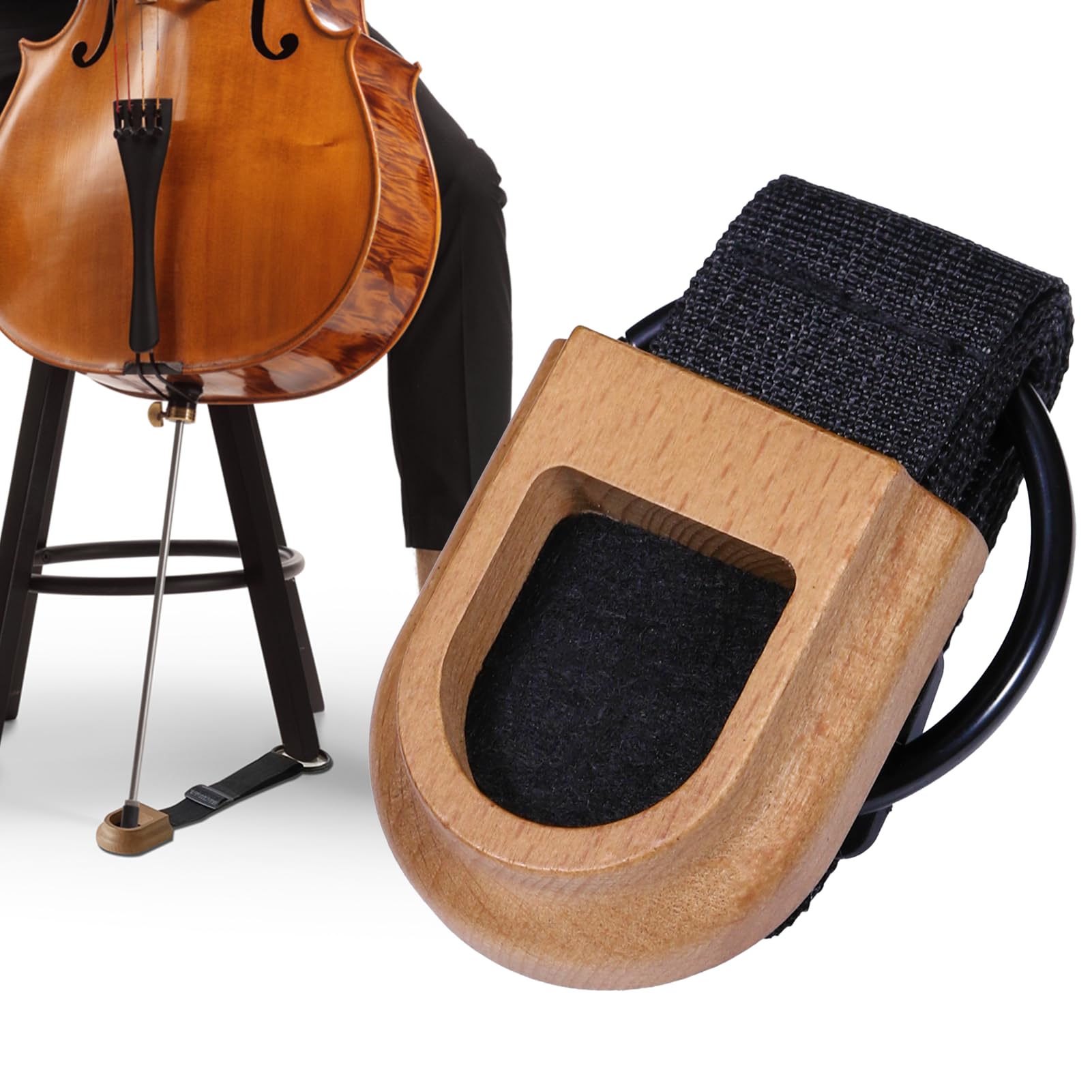 Adjustable Cello Endpin Anchor Non-slip with O-ring Stopper Stand Thick Pad Antiskid Sponge for Cellist Practice Performanc, Stopper Rest Holder Stand Antiskid Device Adjustable Strap (Wooden)