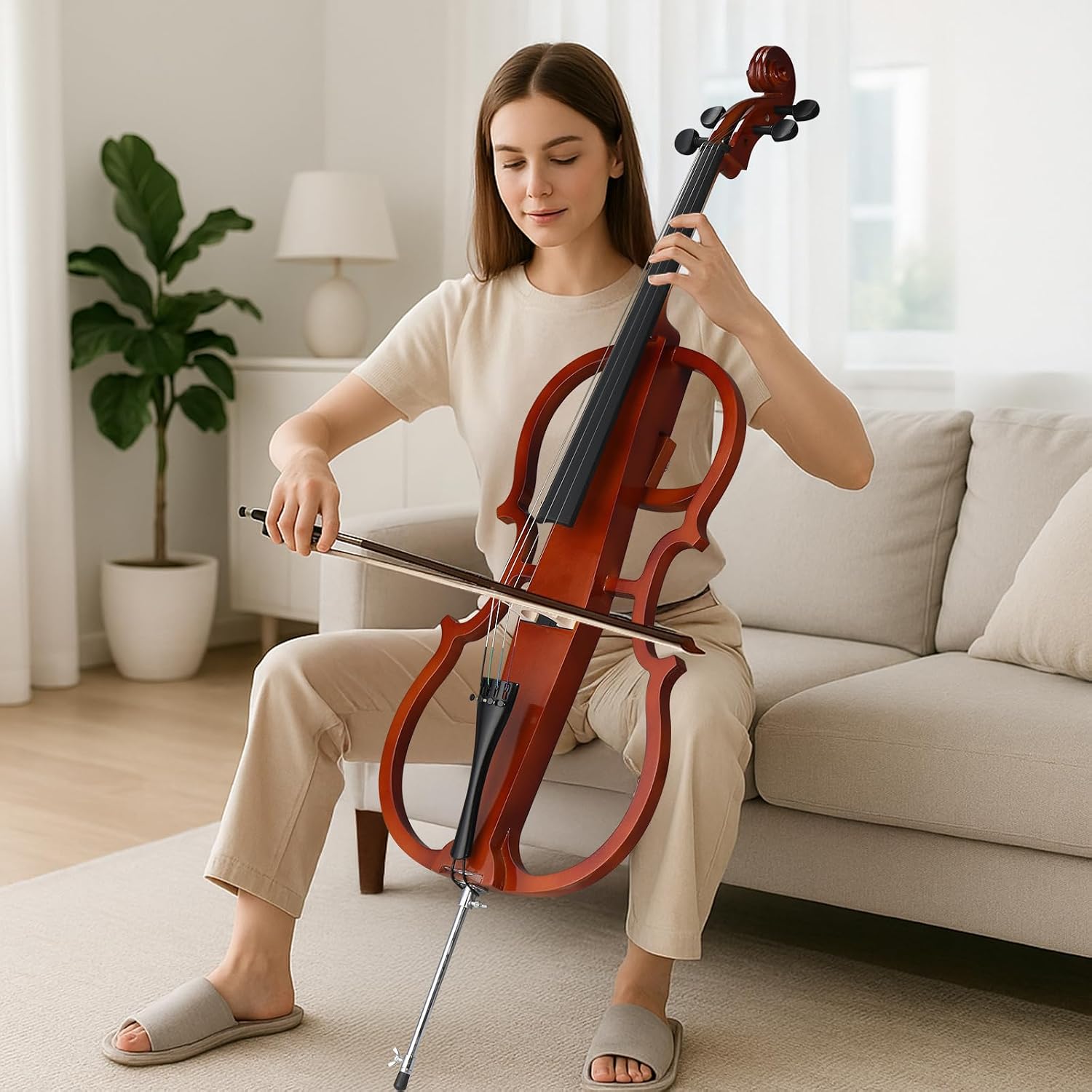 4/4 Full Size Electric Cello,Includes Bag, Bow, Rosin & Headphones, Electric Cello for Beginnerser