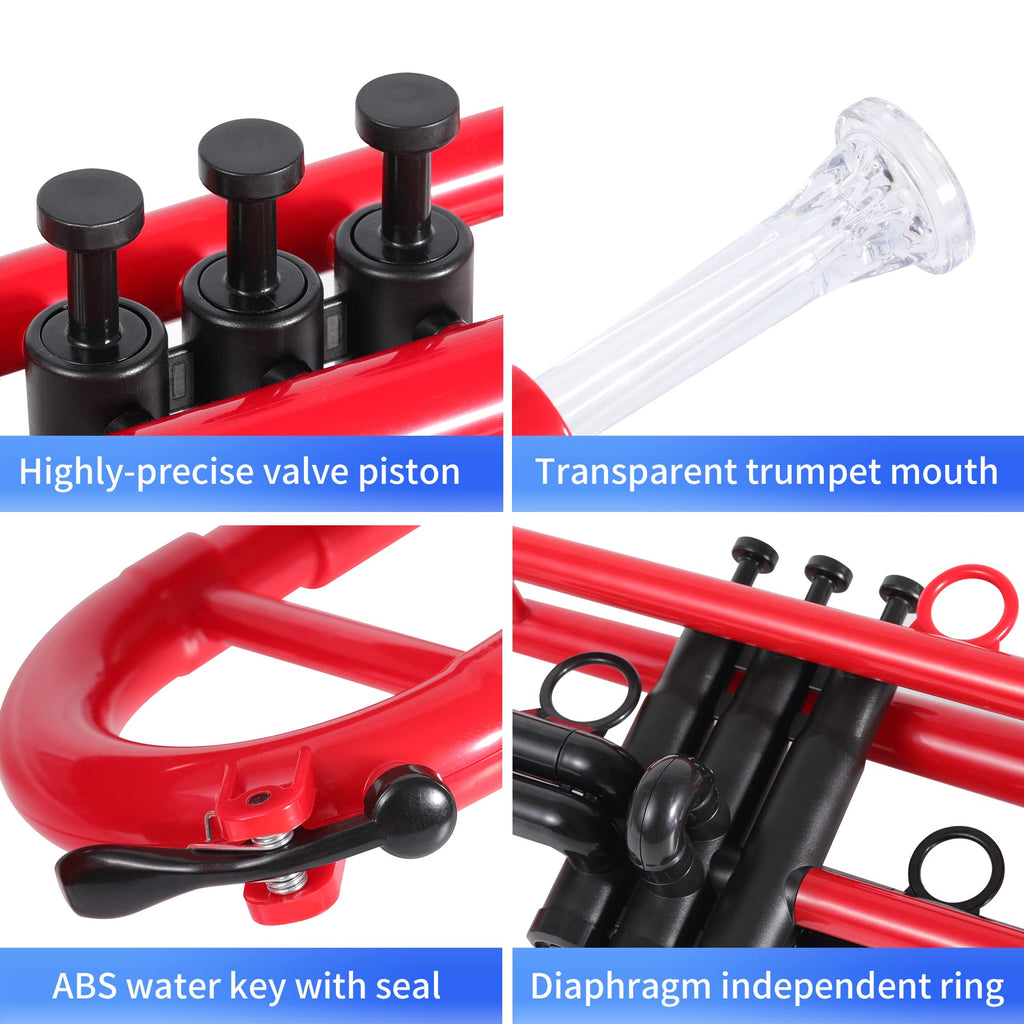 PAMPET Professional Plastic Bb Trumpet Standard Trumpet Set for Student Beginner With 7C Mouthpiece and 3C Mouthpiece, Bb Trumpet Instrument, Black,