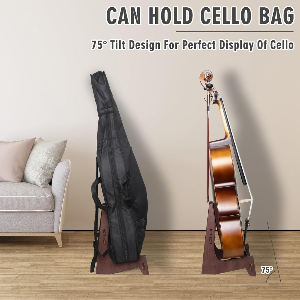 Cello Stand, Wooden Cello Stand with Bow Holder,Detachable full-size cello stand.Stand for 1/2, 1/4, 3/4, 1/8, 7/8 Cello