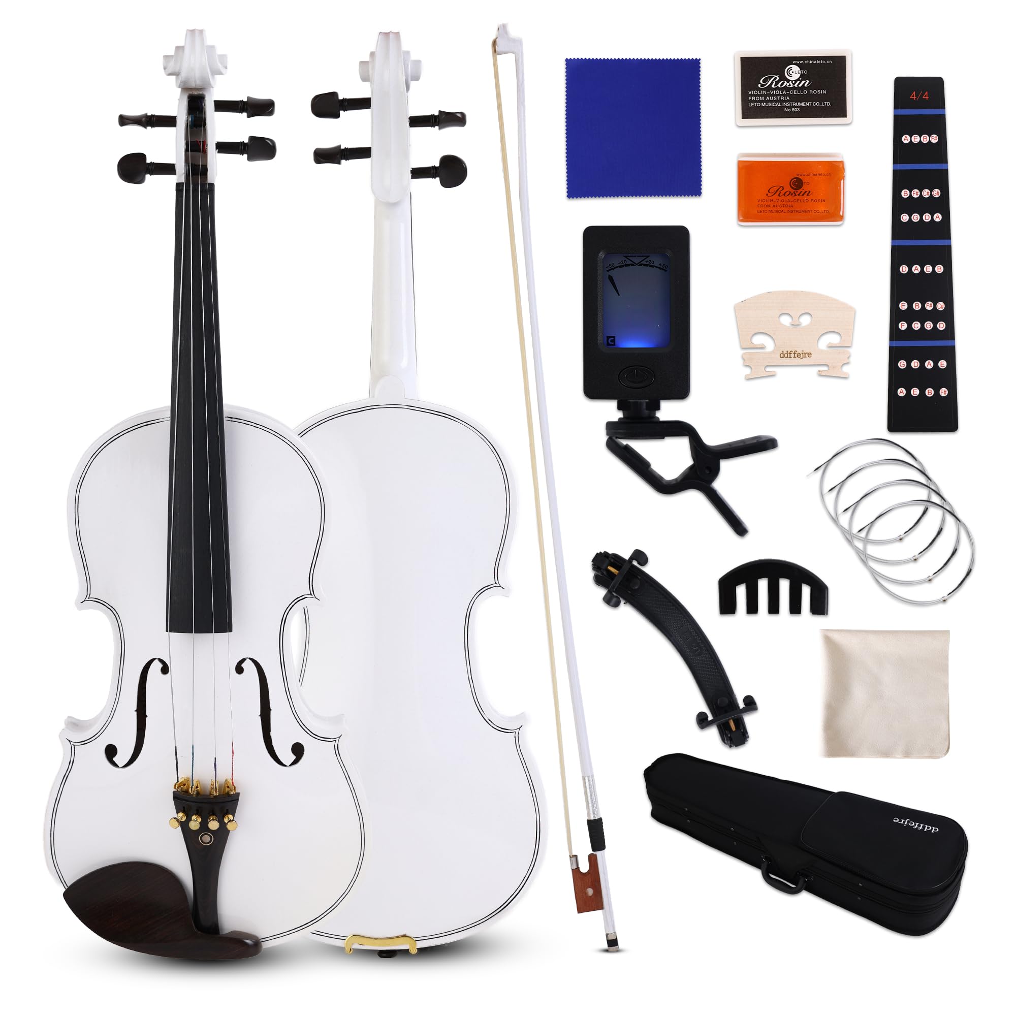Violin 4/4 Full Size,Beginner Violin For Kids,Students,Adults,Fiddle Set with Hard Case,Bow,Rosin,Shoulder Rest,Tuner,Extra Strings,Bridge,Fingerboard Stickers