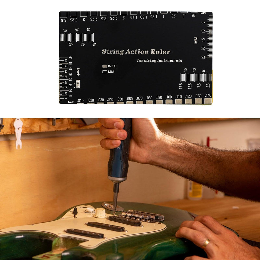 String Action Ruler Guitar Setup Gauge Tool Easy to Read Markings Compact Repairing Luthier Tool for Acoustic Guitar Mandolin, Silver